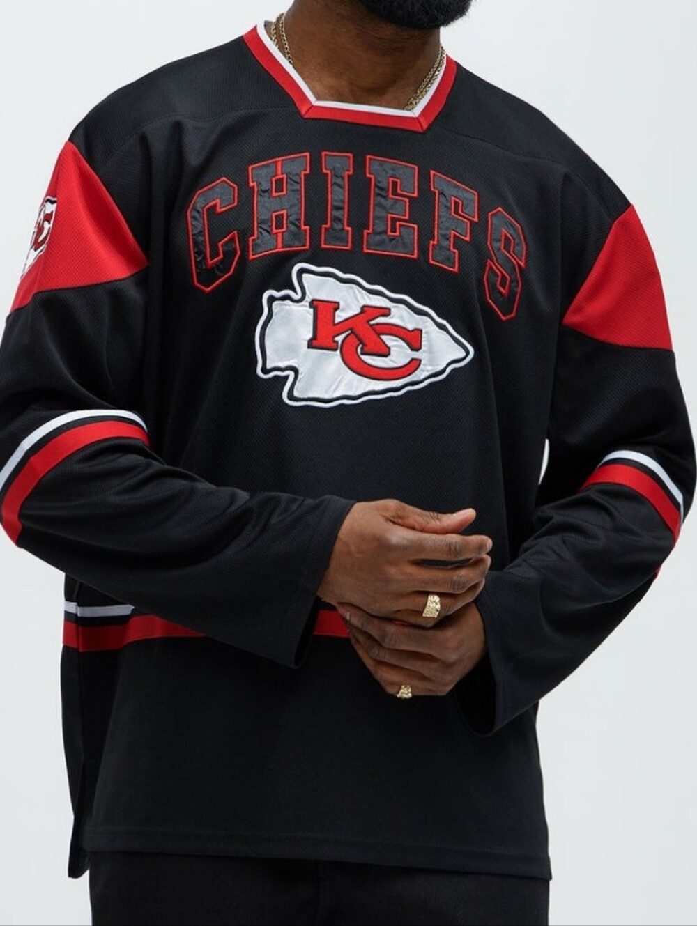 NFL Kansas City Chiefs Black and Red Team Hockey-Style Football Jersey -M